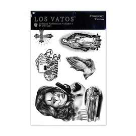 Los Vatos Chicano Vol. I - Cholo and Chola Temporary Tattoos For Men Women, Payasa, Lowrider, Virgin Mary, Prayer, Cross, Chicana, Gangster, Fake Tattoo, Día de Muertos, Tatuajes Temporales