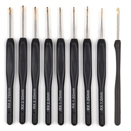 Coopay 8 Pieces Fine Crochet Hooks with Black Soft Grip 1.0mm, 1.25mm, 1.5mm, 1.75mm, 2.0mm, 2.25mm, 2.5mm, 2.75mm Tip Crochet Hook Set, Ideal for Lace and Thin Yarn