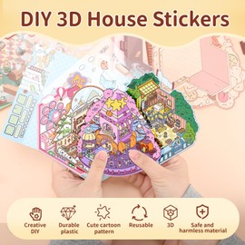 Valentines Day Gifts for Kids - 15 Sets 3D House Stickers with Valentine's Cards - Cute Cartoon Sticker Scenes Valentines Exchange Cards for Toddlers Girls Boys School Classroom Party Favors