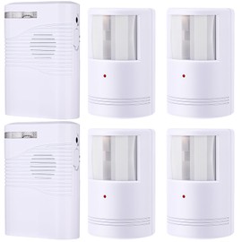 Qualirey 2 Sets Driveway Alarm Wireless Include 2 Receiver and 4 Infrared Motion Sensors, Weatherproof Long-Range Home Security and Caregiver Alert, Caregiver Reminder for Elderly Visitor Bell