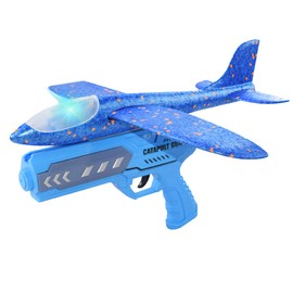 XiXiRan Throwing Glider Polystyrene Flight, Catapult Planes Pistol Planes with Lights, Gift Boy Girl Outdoor Games for Children from 3 6 12 Years (Blue)