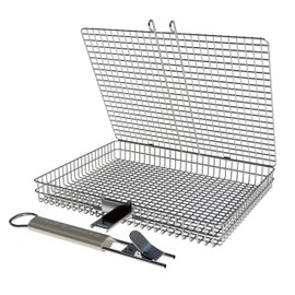 ORIGINAL Jumbo XL Grilling Basket with Detachable Handle and Easy Open/Close Locking Lid. New & Improved Stainless Steel Construction with Larger Capacity (12.5 x 9.5 x 2 inches) for Outdoor BBQ Camping Grilling by Kabob King