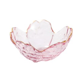 Golden-edged pink Flower Glass Ring Dish, Jewelry Tray Ring Holder