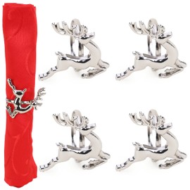Christmas Concepts® Set of 4 Silver Napkin Rings – Luxury Christmas Serviette Holders – Table Settings (Reindeer)