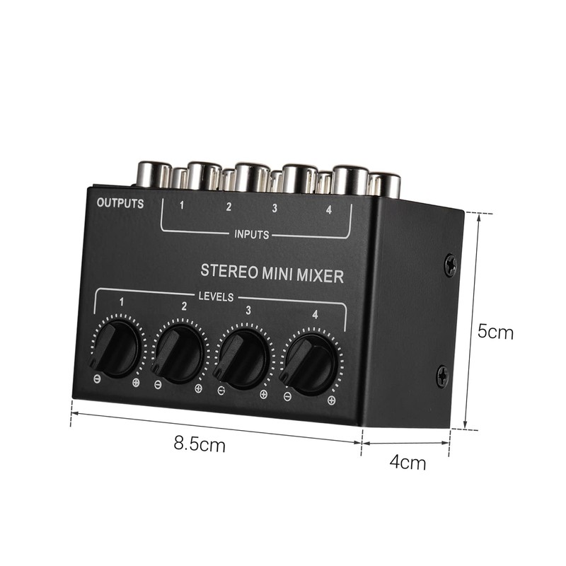 Stereo Mini Mixer, Mini Stereo Audio Mixer with 4-Channel RCA