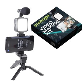 Pixibright Video Making Kit | Universal LED Video Light with 600 Lumens | Smartphone Holder & Foldable Tripod | Perfect for Vlogging, Streaming, Photography, and Video Creation | Portable & Adjustable