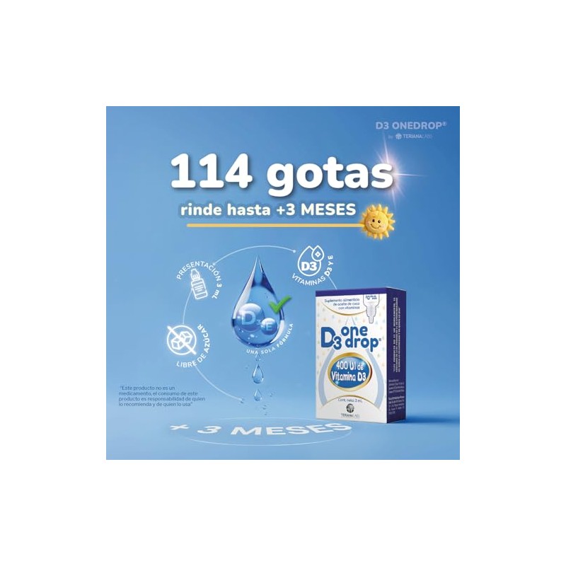 Vitamina D3 ONEDROP frasco con 3 mL, 400 UI