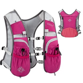 Waterproof Running Hydration Vest for Women - Adjustable Running Water Vest with 12 Pockets, Lightweight Hydration Pack Water Backpack for Hiking Trail Cycling Marathon Race, Pink