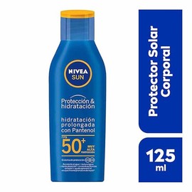 NIVEA SUN Protector Solar Corporal Hidratante Protect  Moisture (125 ml), Bloqueador Solar Resistente al agua con FPS50 y Pantenol, Locin Solar No... 