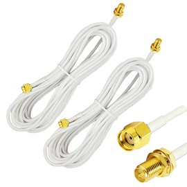CORONIR 33ft Cable RP-SMA Coaxial Extension Cable Male to Female Connector for Wireless LAN Router Bridge & Cellular Antenna Extension-Pack of 2 White