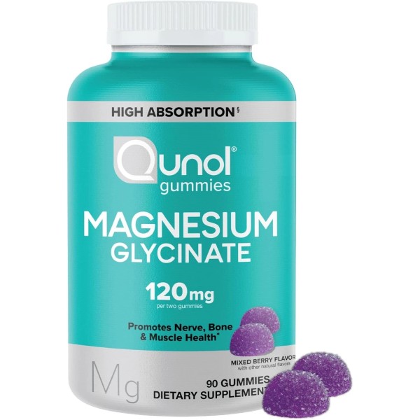 Qunol Magnesium Glycinate Gummies for Adults, 120Mg, Mixed Berry 90CT,