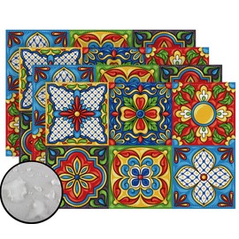 Rvsticty Mexican Talavera Placemats Set of 4 Cinco De Mayo Ceramic Ethnic Folk Ornament Mexican Themed Party Decorations and Supplies for Kitchen Table-12×18''