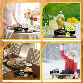Yalikop 56 Pcs Interchangeable Seasonal Sign Interchangeable Hello Sign for Table Seasonal Decor Decorative Wooden Holiday Sign Farmhouse Black Truck Decor for Home Decoration Kitchen Centerpieces