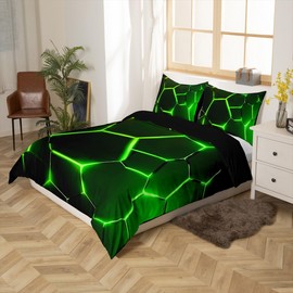Green Honeycomb Duvet Cover Hexagonal Pattern Comforter Cover Beehive Geometrical Bedding Set for Kids Adults Reticulated Bedspread Cover Ultra Soft Room Decor Twin Size Bedclothes Zipper