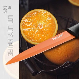 hecef 13 Pieces Kitchen Knife Set with Built-in Sharpening Wooden Block, Dishwasher Safe, High Carbon Stainless Steel Knife Block Set with Steak Knives, Kitchen Scissors, Orange