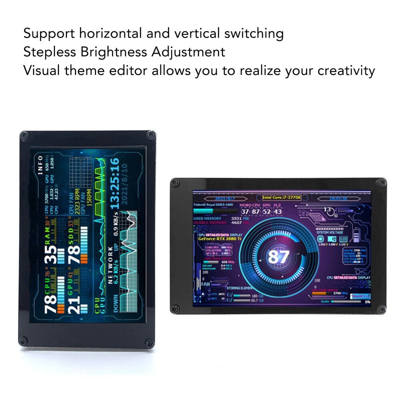 Computer Temp Monitor 3.5 Inch Theme Editor Adjustable Brightness PC