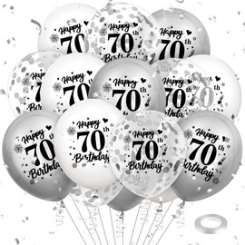 70th Birthday Balloons Decorations White Silver 18pcs Happy 70th Birthday Party Confetti Balloons Latex for Women Men Happy 70th Birthday Anniversary Party Supplies Decor 12 inches Indoor Outdoor