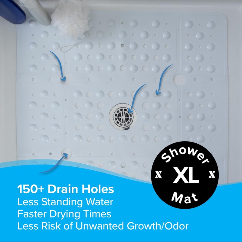 SlipX Solutions 27" Oversize Square Shower Mat, Non-Slip Mat for