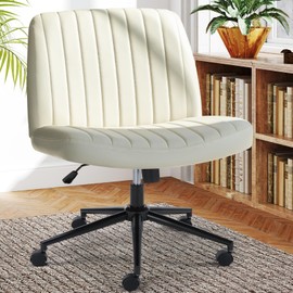 Sweetcrispy Criss Cross Chair Legged with Wheel, Armless Office Swivel Desk Chair with Wheel, Vanity Height Adjustable Wide Seat Comfy Cute Computer Task Seating for Home Bedroom