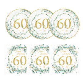 60th Birthday Party Tableware Set Disposable Napkins and Plates,60th Birthday Decorations Dessert Plates and Napkins Party Supplies for Women Service 16 Guests