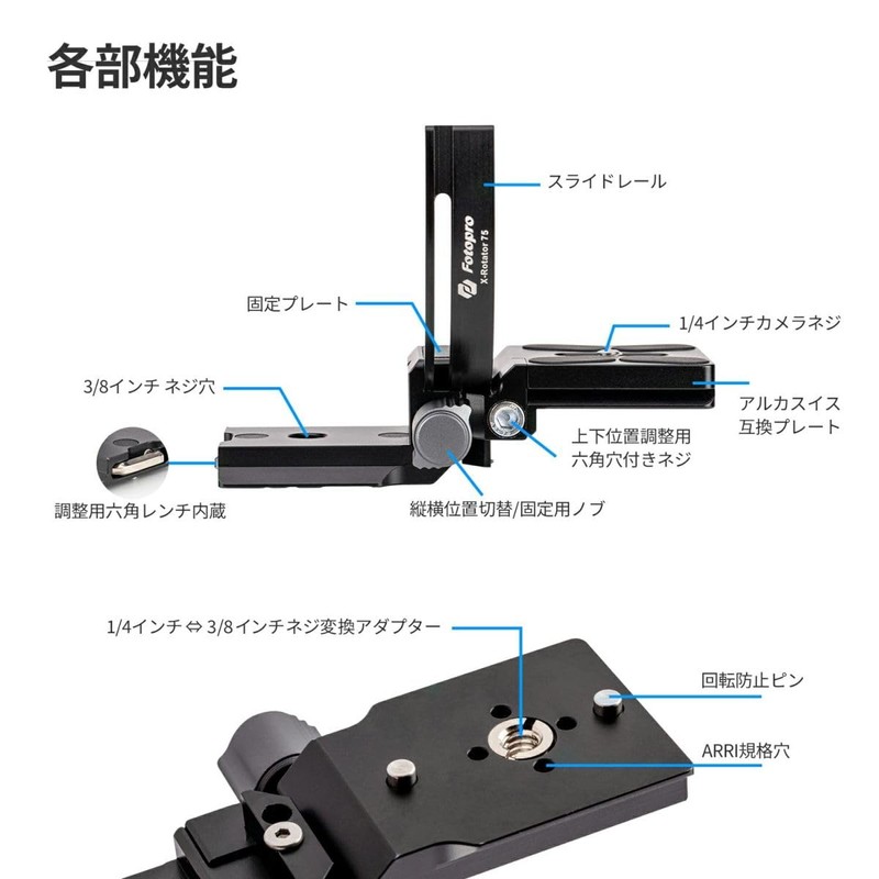 Fotopro X-Rotator75 GY 373162 Vertical and Horizontal Conversion Plate