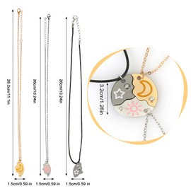 3pcs Friendship Necklaces, Best Friend Necklaces Funny Sun Moon Star Friendship Necklace for 3 People Matching Friendship Gift Necklace Jewelry Gift
