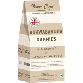 Power Chew Ashwagandha Gummies | High Strength Ashwagandha Extract and Vitamin D | 60 Vegan Gummies Chewable | Vitamin Gummies for Women & Men | Super Tasty Food Supplement for Adults