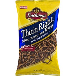 Bachman Thin'n Right Baked Pretzels- Crispy, Crunchy, Great Tasting 9 oz. Bags (6 Bags)