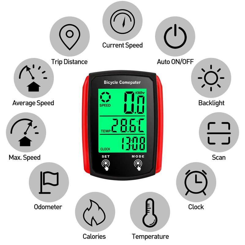 HUIOP Wired Bike Computer 19 Functions Bike Speedometer Touch Odometer