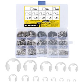 E-Clips, 500 Pieces E-clip Snap Rings Set, Stainless Steel E Clip Circlips Assortment, Internal External Snap Ring Washers for Attaching Bearings Gears Pulleys, 13 Sizes