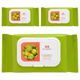 Holika Holika Daily Fresh Moist Olive Cleansing Tissue, 60 sheets, 3 pcs / 홀리카홀리카 데일리 프레시 촉촉 올리브 클렌징 티슈, 60매입, 3개