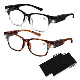 Reading Glasses with Lights Magnifying Glasses with Light Bright LED Readers with Lights Blue Light Blocking Magnifying Eyeglasses Lighted Reading Glasses for Women/Men Lighted Eye Glasses+250