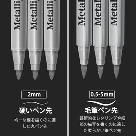 Silvery Pen Silver Marker Pen with 2 Nibs, Water Resistant Ink/Quick Dry/0.5-5mm Line Width Acrylic White Brush Pen, Name Pen, Tire White Letter Pen, Tire Marker, White Magic Pen, Cartoon Pen, Stone,