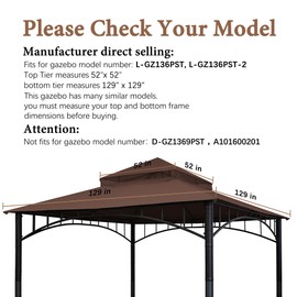SCOCANOPY Replacement roof Compatible with Target Madaga Gazebo Model L-GZ136PST (Brown)