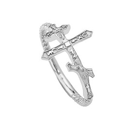 Takar 925 Sterling Silver Dainty Sideways Orthodox Cross Rope Religious Ring, Christian Religious Jewelry Gift for Men and Women, Made in the USA
