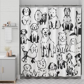 AmazerBath Shower Curtain, Washable Cloth Cute Dogs Kids White and Black Shower Curtain Set with 12 Shower Curtain Hooks, Kawaii Pet Puppy Waterproof Shower Curtains for Bathroom Decor, 72x72 Inches
