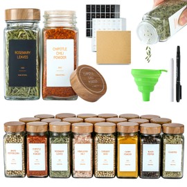 TESUNMU Spice Jars with Label，4oz Seasoning Containers, Glass Spice Bottles with Shaker Lids,Funnel, Chalk Pen (24)