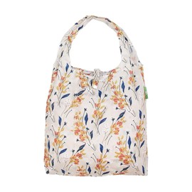 ECO CHIC Lightweight Foldable Reusable Shopping Bag Water Resistant Tote Bag (Flowers Beige)