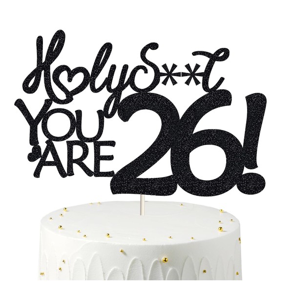 Decoración para tartas de cumpleaños 26, decoración para tartas de cumpleaños 26, purpurina negra, divertida decoración para tartas 26 para hombres, decoración para tartas 26 para mujeres, decoraciones de cumpleaños 26, decoración para tartas de cumpleañ