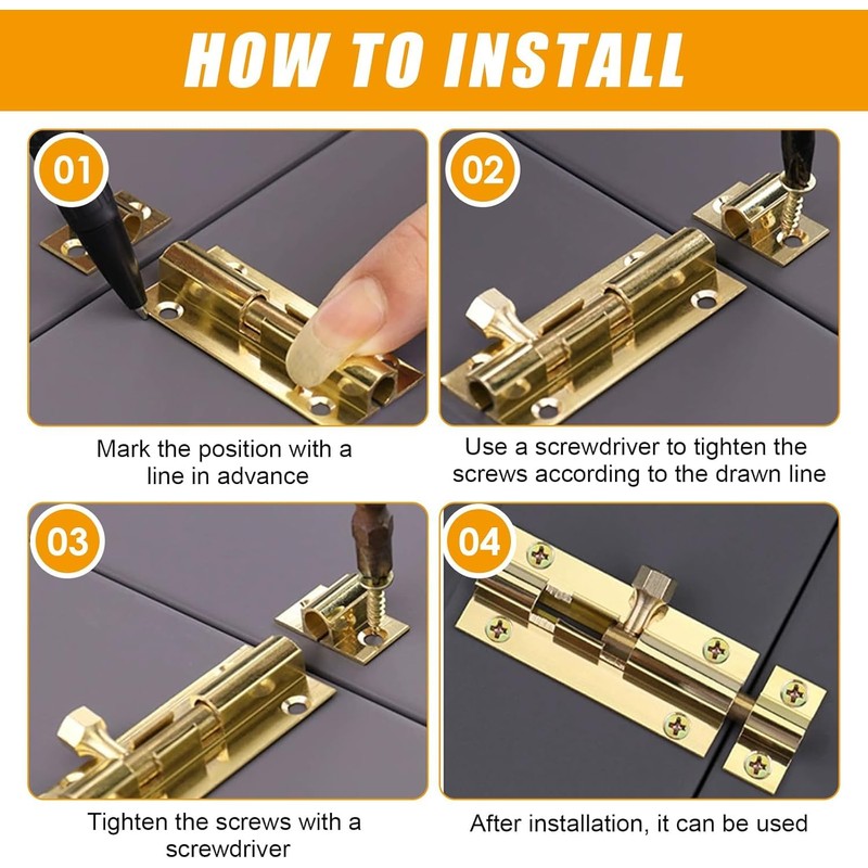2 Pack Door Bolt Polished Brass Barrel Slide Lock 150mm