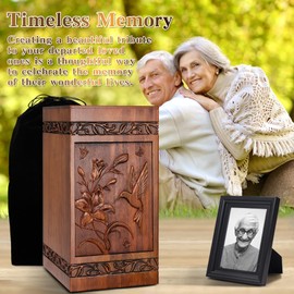 Handcrafted Wooden Cremation Urns for Human Ashes Hummingbird Memorials Funeral Decorative Urn for Adult Female Male Large Pet Dog Box Burial Casket Keepsake with Velvet Bag