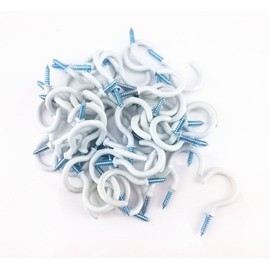 Yueton 50pcs Vinyl Coated Screw-in Ceiling Hooks Cup Hooks (White)