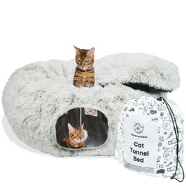 Movinnovation Cat Tunnel Bed for Indoor Cats, 3 Designs Interactive Cat Toy or Kitten Toys or Cat House or Cat Beds, Multifunctional Cat Bed, Cat Playground Toys Secrets Place for Smart Cats - Brown