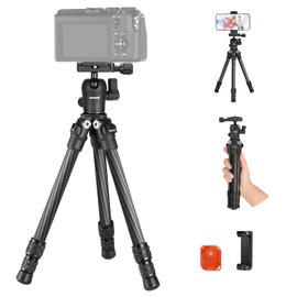 NEEWER TP09 Carbon Fiber Mini Tripod Compatible with iPhone, 20" Lightweight Compact Travel Desktop Tripod Stand with Ball Head, Phone Holder, Remote for Phone DSLR Camera Video Camcorder Webcam