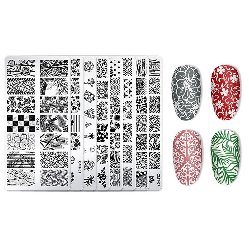 10Pcs/Set Nail Stamping Plates with Silicone Clear Stamper Scraper Flowers