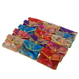 Baitaihem 15 Pack Jewelry Silk Purse Pouch Gift Bags Chinese Silk Brocade Embroidered Bag,Multiple Colors(Medium)