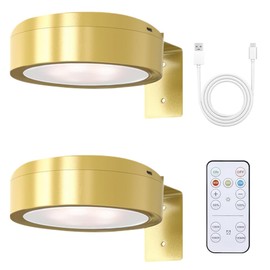 Ruioomeep Pack of 2 Magnetic Painting Light Wireless with Remote Control, Dimmable LED Picture Lighting Wireless, Magnetic Light for Picture Frame Light, Art Display (Gold)