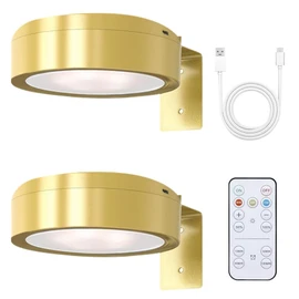 Ruioomeep Pack of 2 Magnetic Painting Light Wireless with Remote Control, Dimmable LED Picture Lighting Wireless, Magnetic Light for Picture Frame Light, Art Display (Gold)