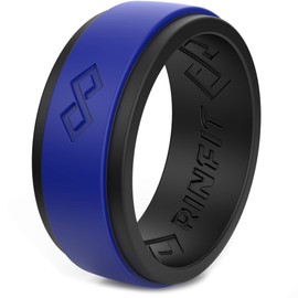 Rinfit Silicone Rings for Men 9mm Wide, 2mm Thick - Mens Rubber Wedding Bands - Infinity Ring with 2 Layers - Black & Blue, Size 10