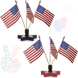 Yousoontic 2 Sets 4th of July Decorations American Flag with Pentagram Bracket Wooden Block Independence Day Patriotic Table Decorations for Home Tiered Tray Decor
